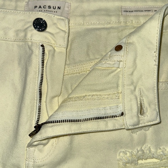 PAC SUN Lemon Drop Yellow High Rise Distressed/Frayed edge Mini Denim Sh… - Picture 4 of 8